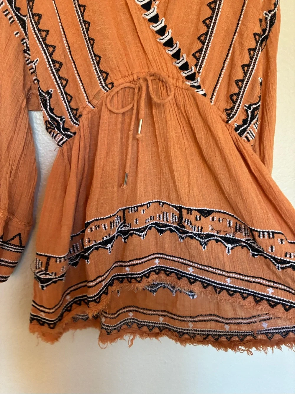 Free People Revolve Saffron Embroidered Tunic in Terracotta Boho Peasant Tunic - Picture 3 of 14